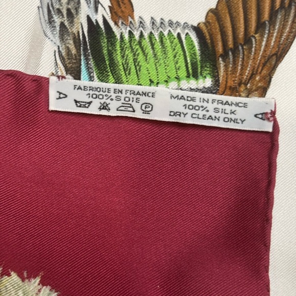 Hermes Paris Silk Scarf Halte en Camargue Mallard Pine Branch Square Red Birds - Picture 4 of 6